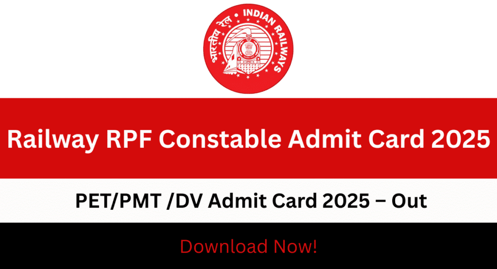 Railway RPF Constable Admit Card 2025 download for PET PMT DV exam